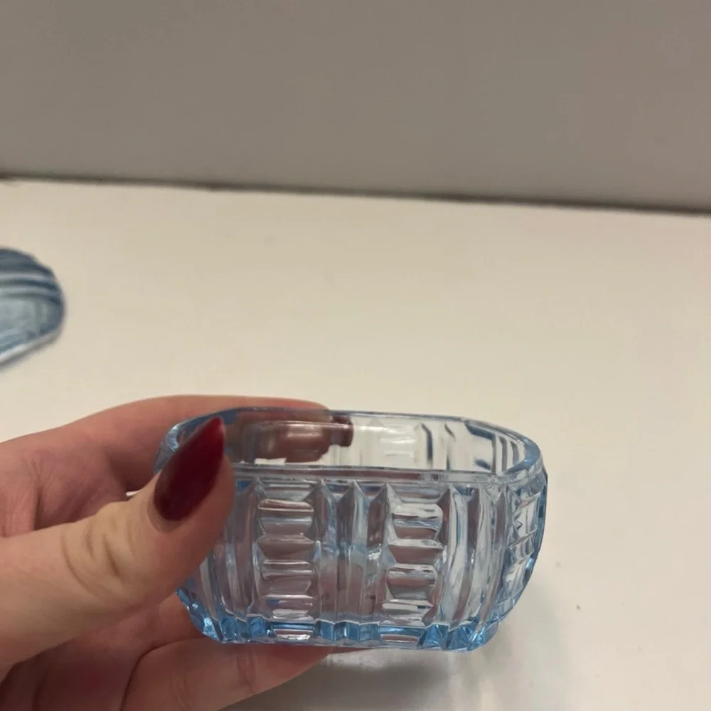 Czechoslovakian Trinket/Jewelry Dish Blue Glass stamped Irice